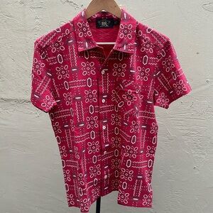 Convertible collar bandana print cotton jersey shirt